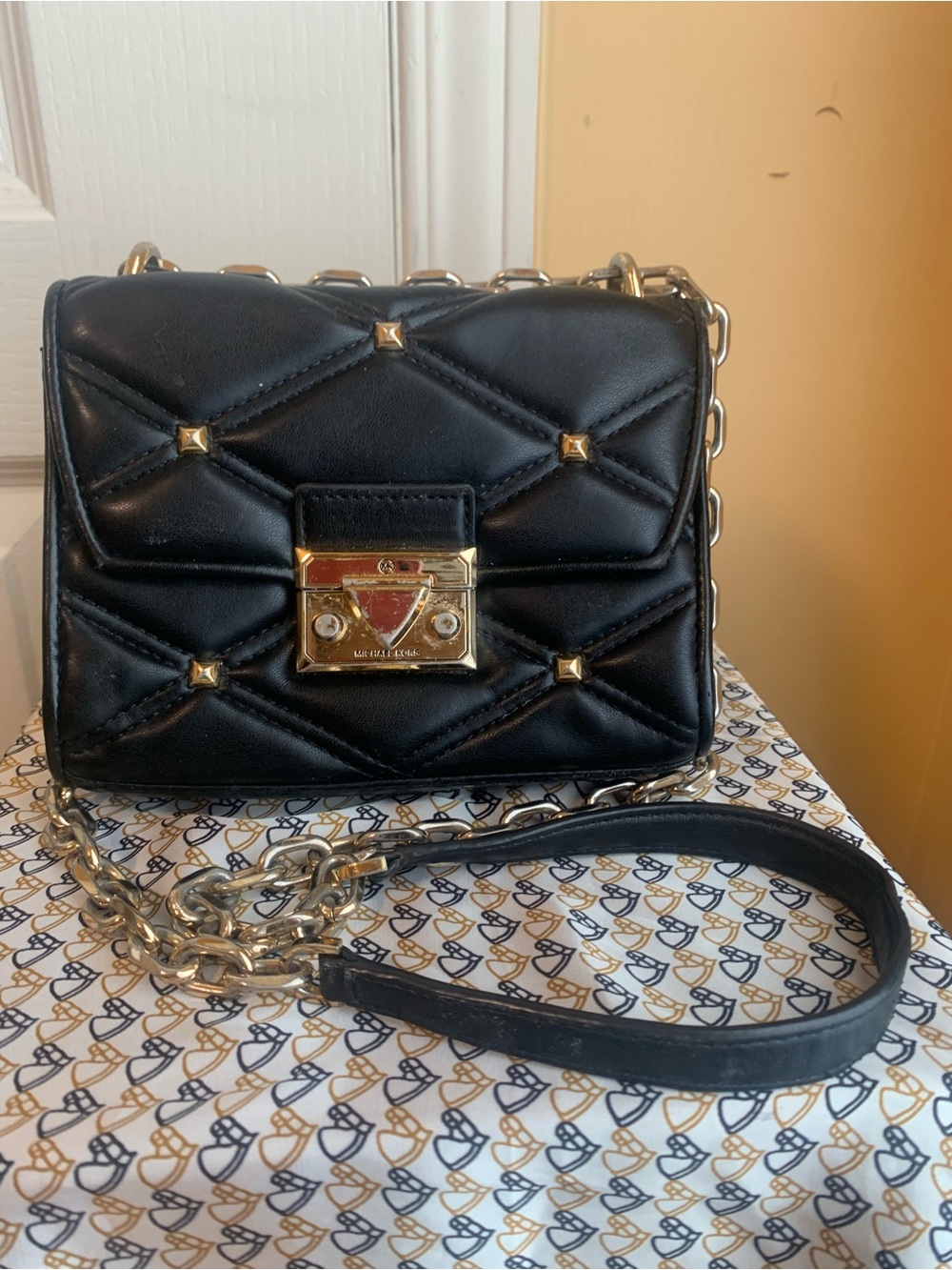 Michael Kors Black Quilted Serena small flap Crossbody bag